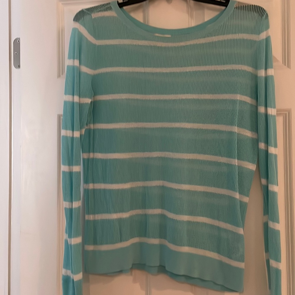 Aqua and white mesh top